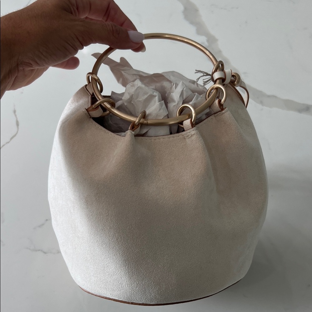 a new day Cream Suede Hobo Bag with Gold Ring Handle
